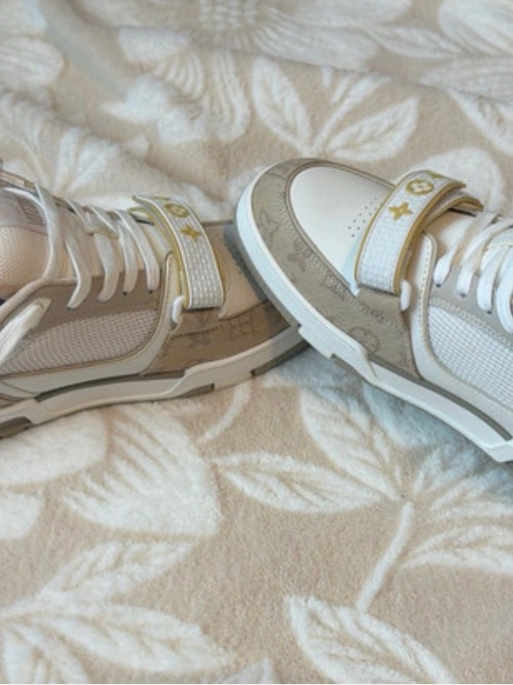 Louis Vuitton White and Beige Monogram Strap Low-Top Sneakers